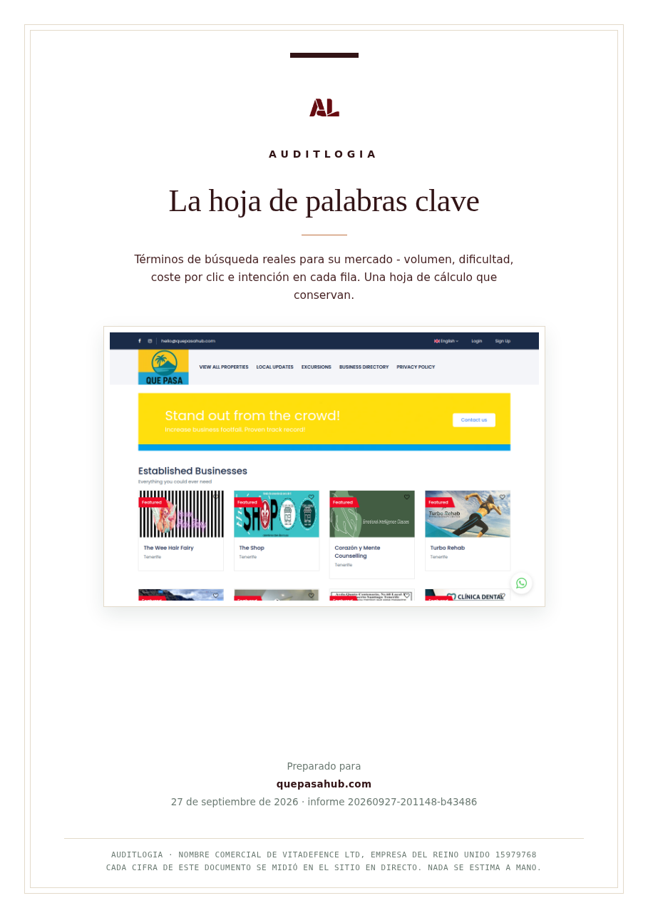 La hoja de palabras clave